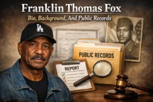 Blurred composite header showing Franklin Thomas Fox title over muted document-style background.