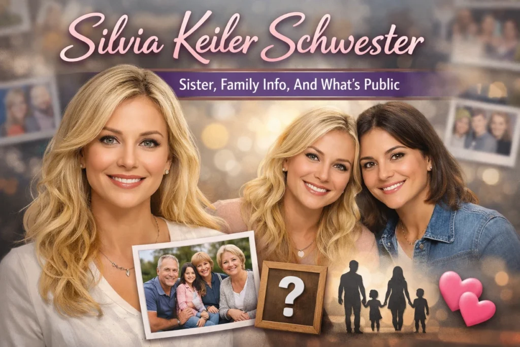 Composite portrait of smiling woman, sisters together, and family photos on warm soft background.